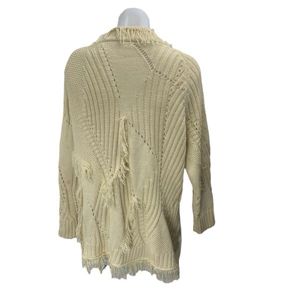 Tularosa Cream Long Sleeve Boho Fringe Midi Open Cardigan Sweater Top Size S - Picture 2 of 3